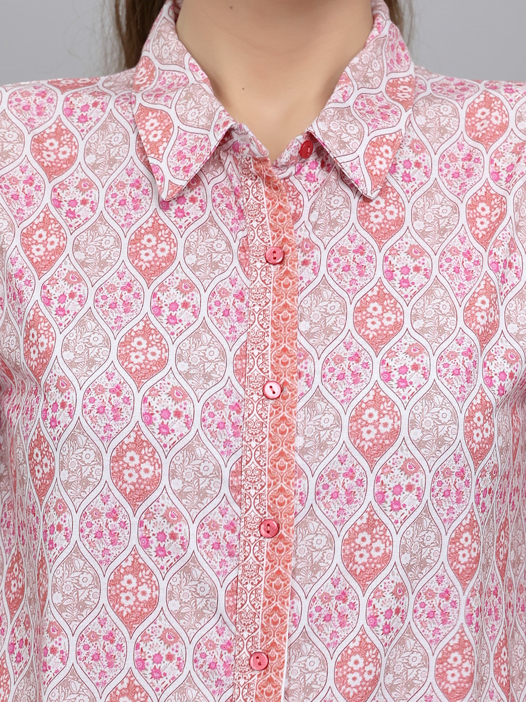 Women Pink Printed Collar Half Sleeve Lower Set