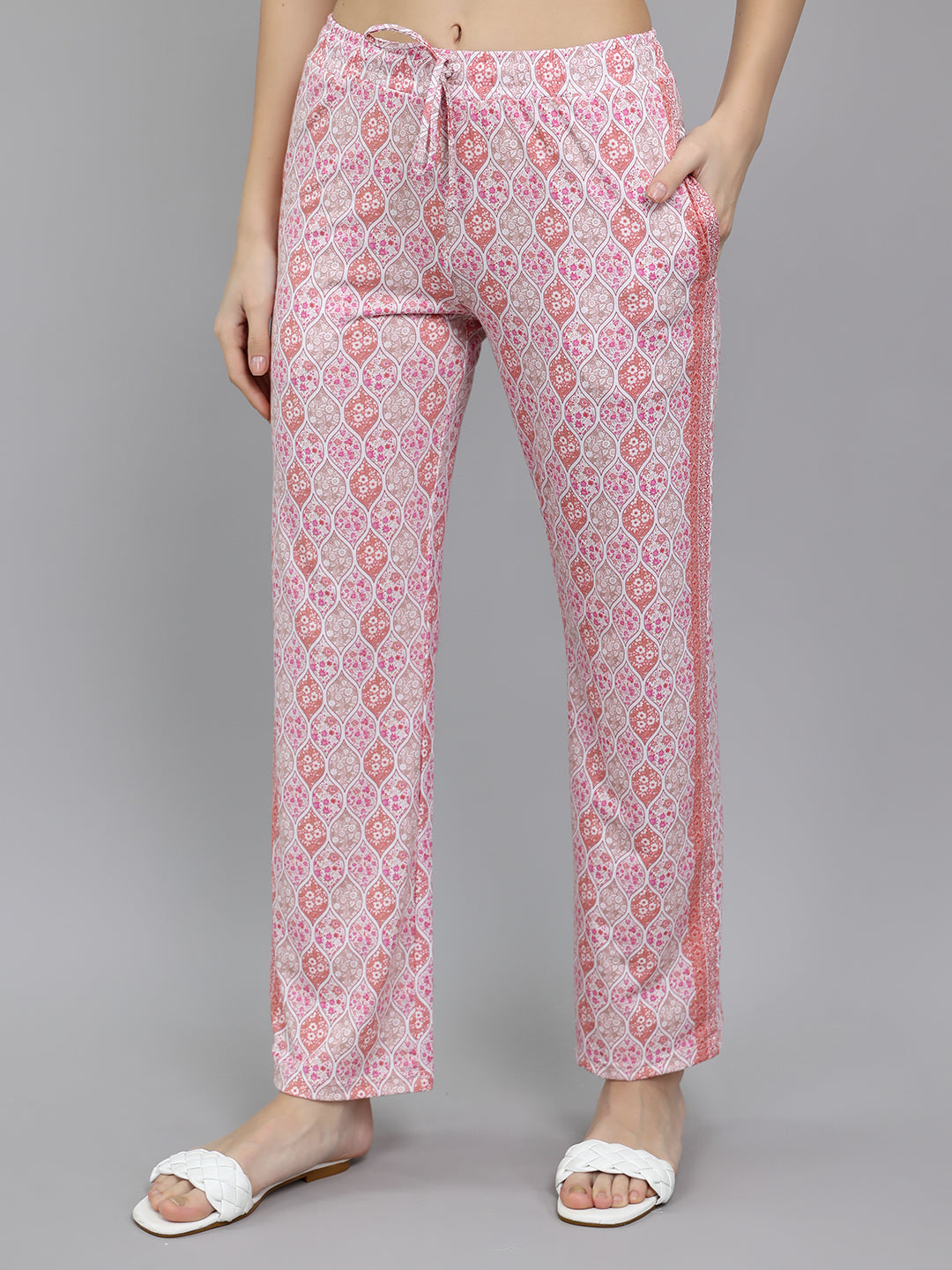 Women Pink Printed Collar Half Sleeve Lower Set