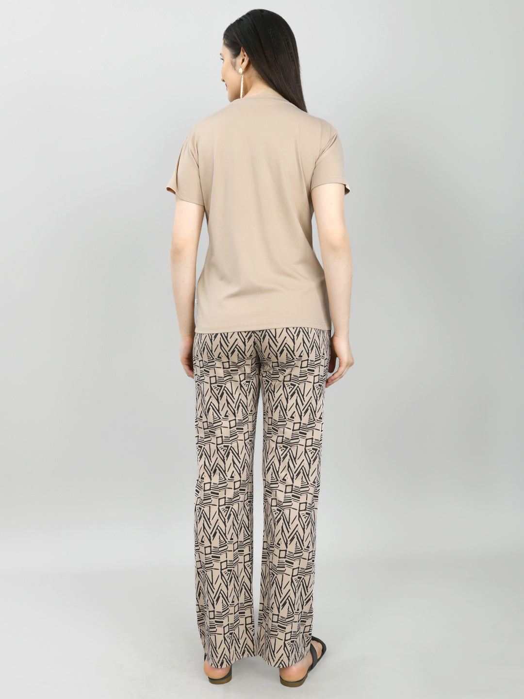 Women Beige Printed Round Neck Half Sleeve Combo 3 Pc Set (Top, Shorts & Lower)