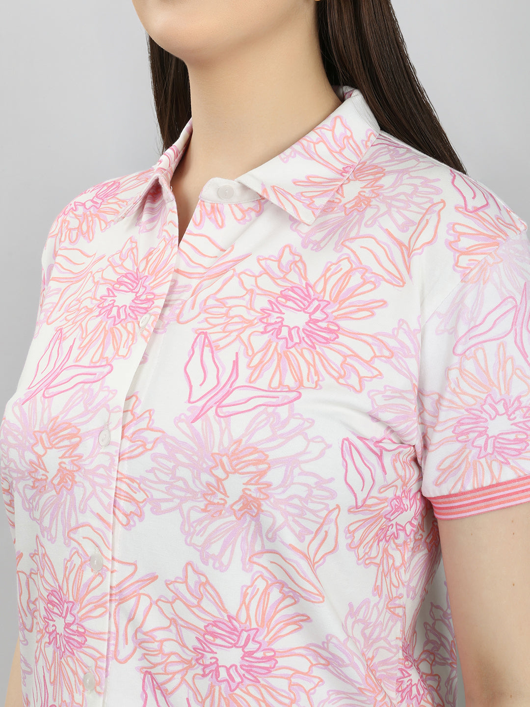 Women Pink Printed Collar Half Sleeve Combo 3 Pc Set (Top, Shorts & Lower)