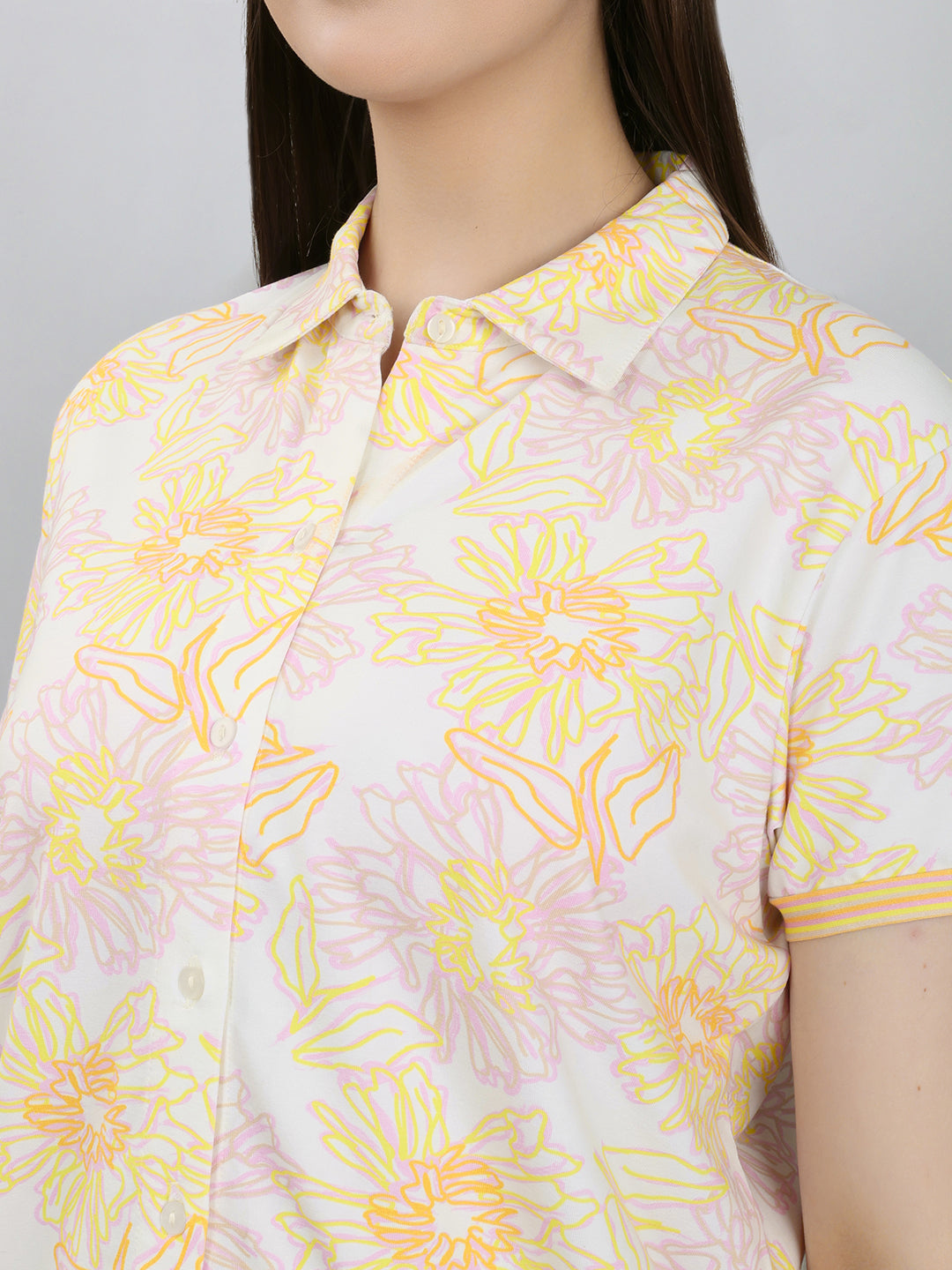 Women Yellow Printed Collar Half Sleeve Combo 3 Pc Set (Top, Shorts & Lower)