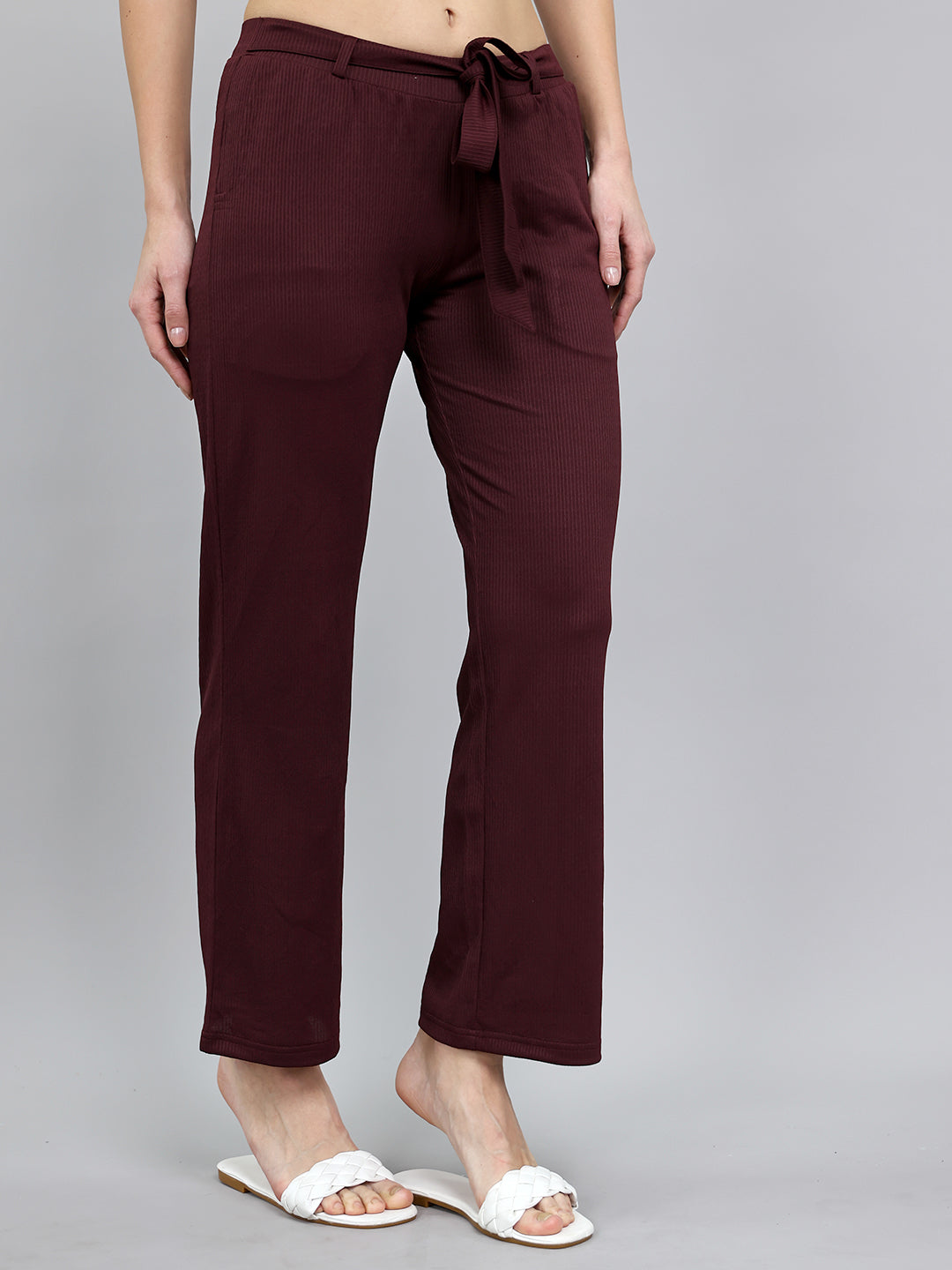 Women Burgundy Self Design Regular Fit Lower