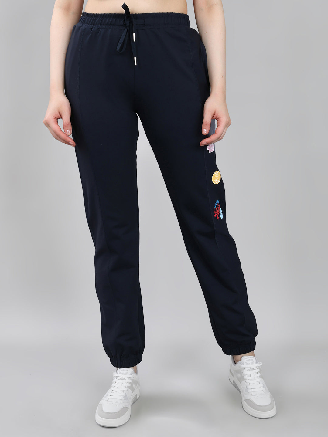 Women Navy Blue Solid Regular Fit Lower