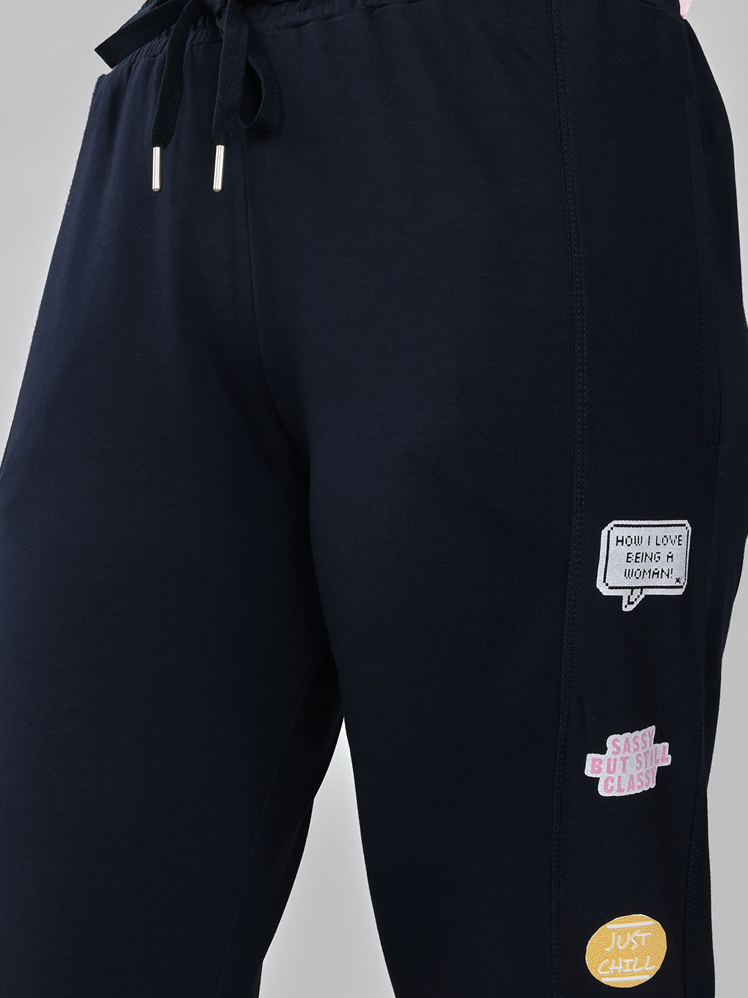 Women Navy Blue Solid Regular Fit Lower