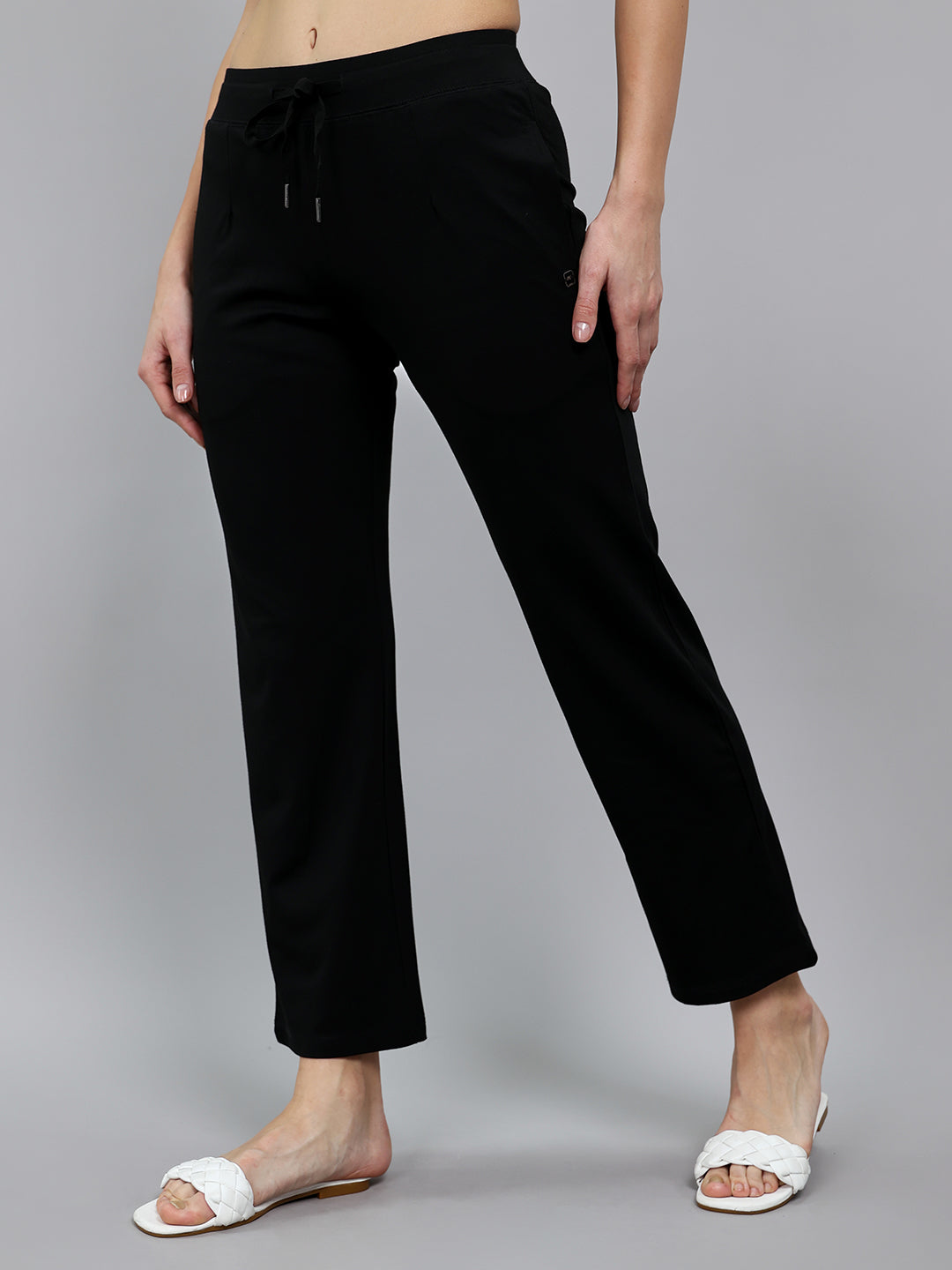Women Black Solid Regular Fit Lower