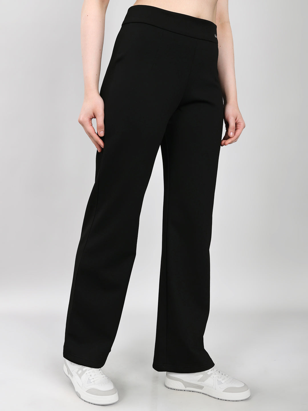 Women Black Solid Regular Fit Lower
