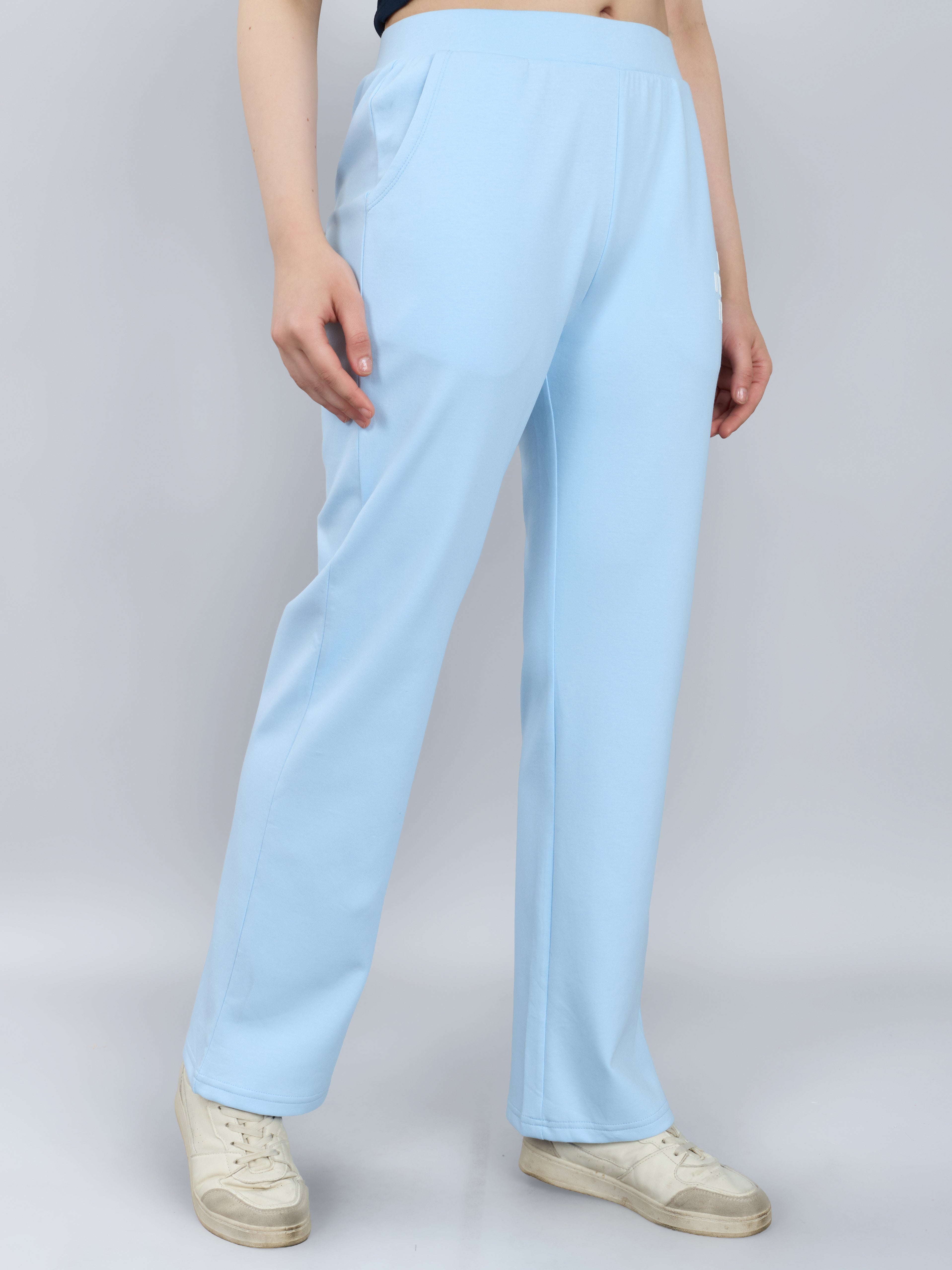 Women Sky Blue Solid Regular Fit Lower