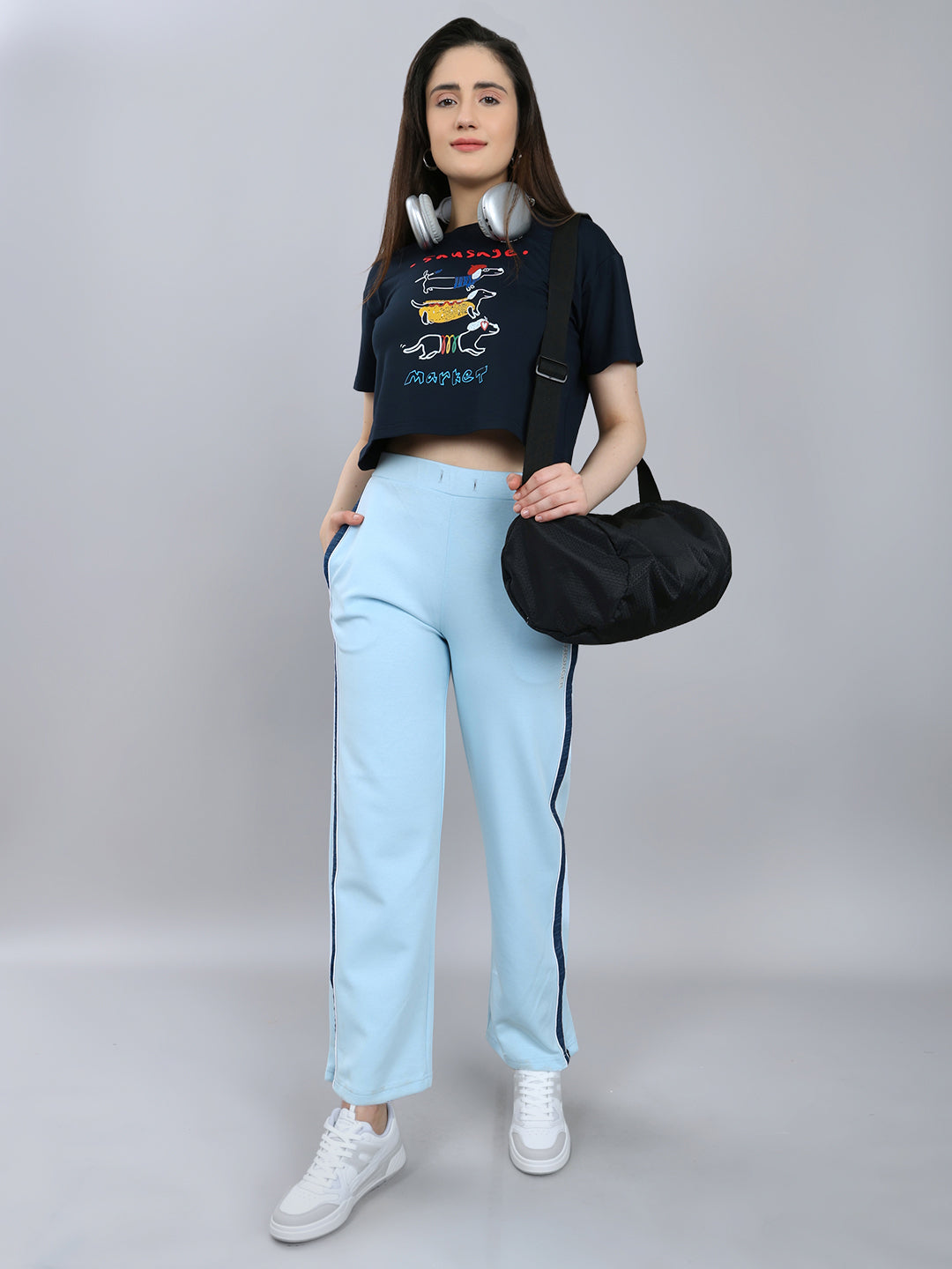 Women Sky Blue Solid Regular Fit Lower