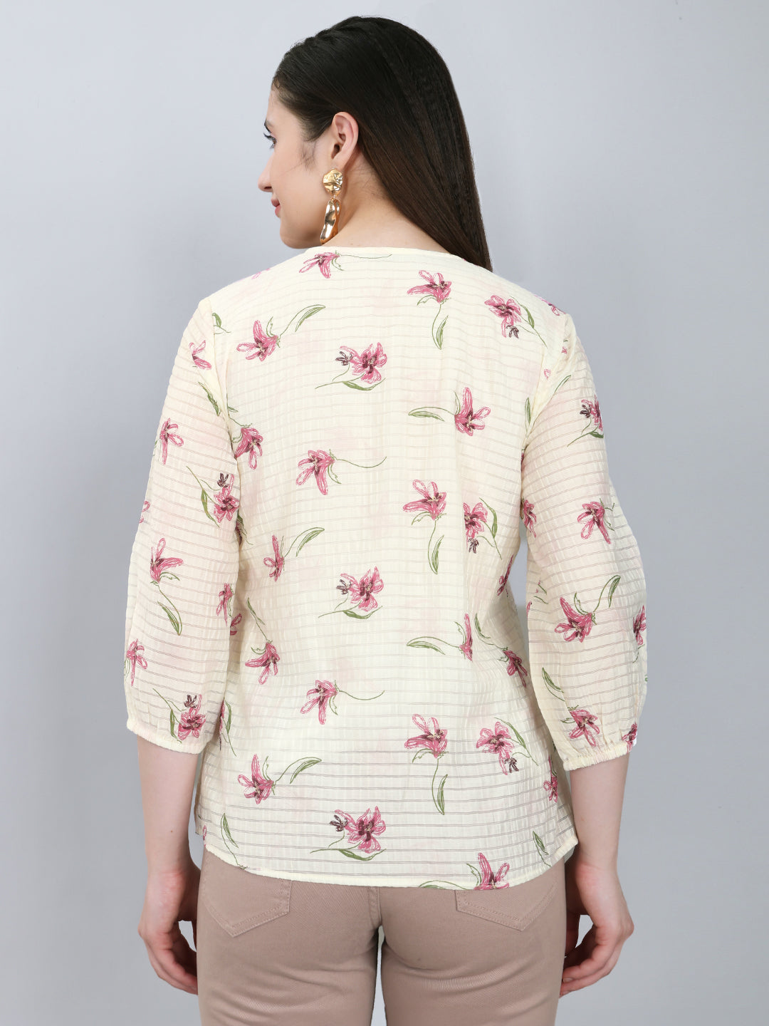 Women Off White Printed Fashion Neck Top