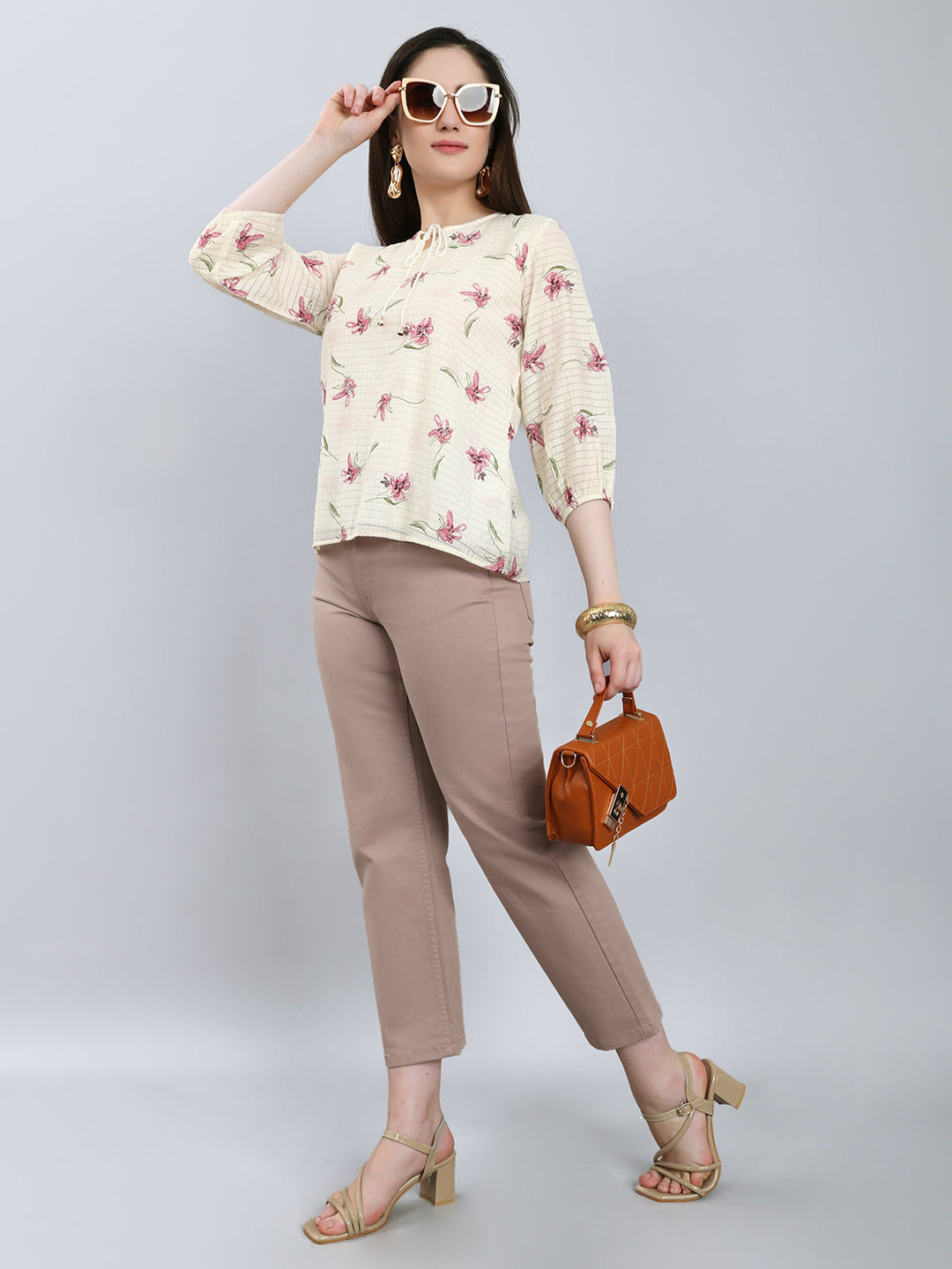 Women Off White Printed Fashion Neck Top