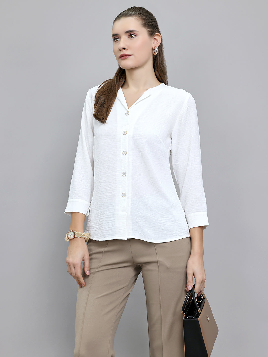Women White Solid Fashion Neck Top