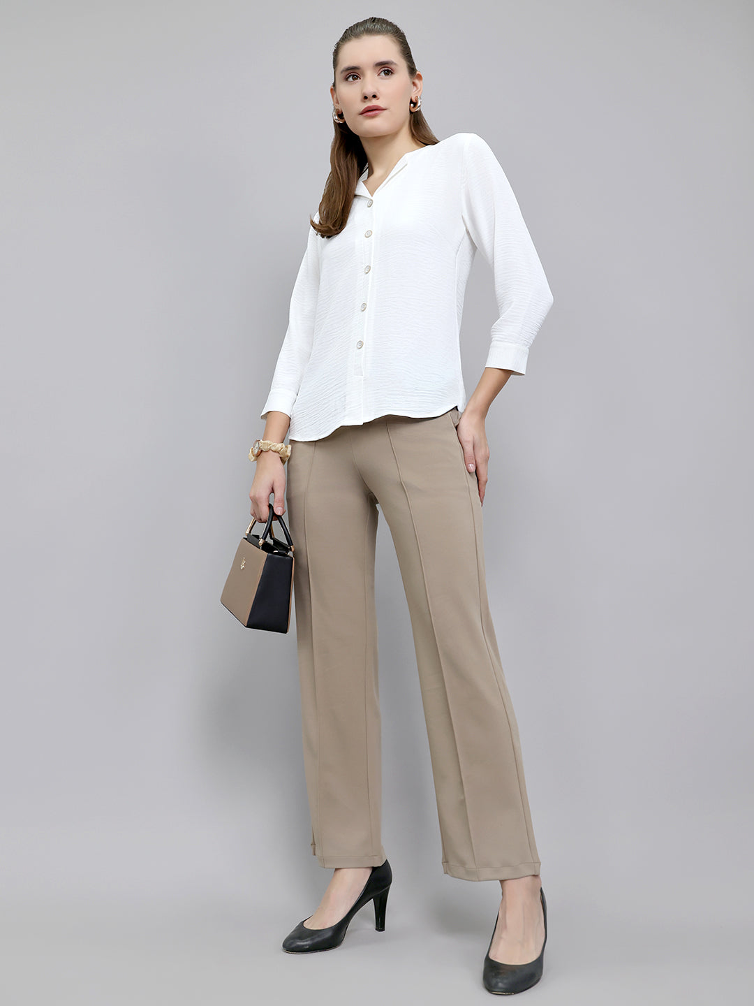 Women White Solid Fashion Neck Top