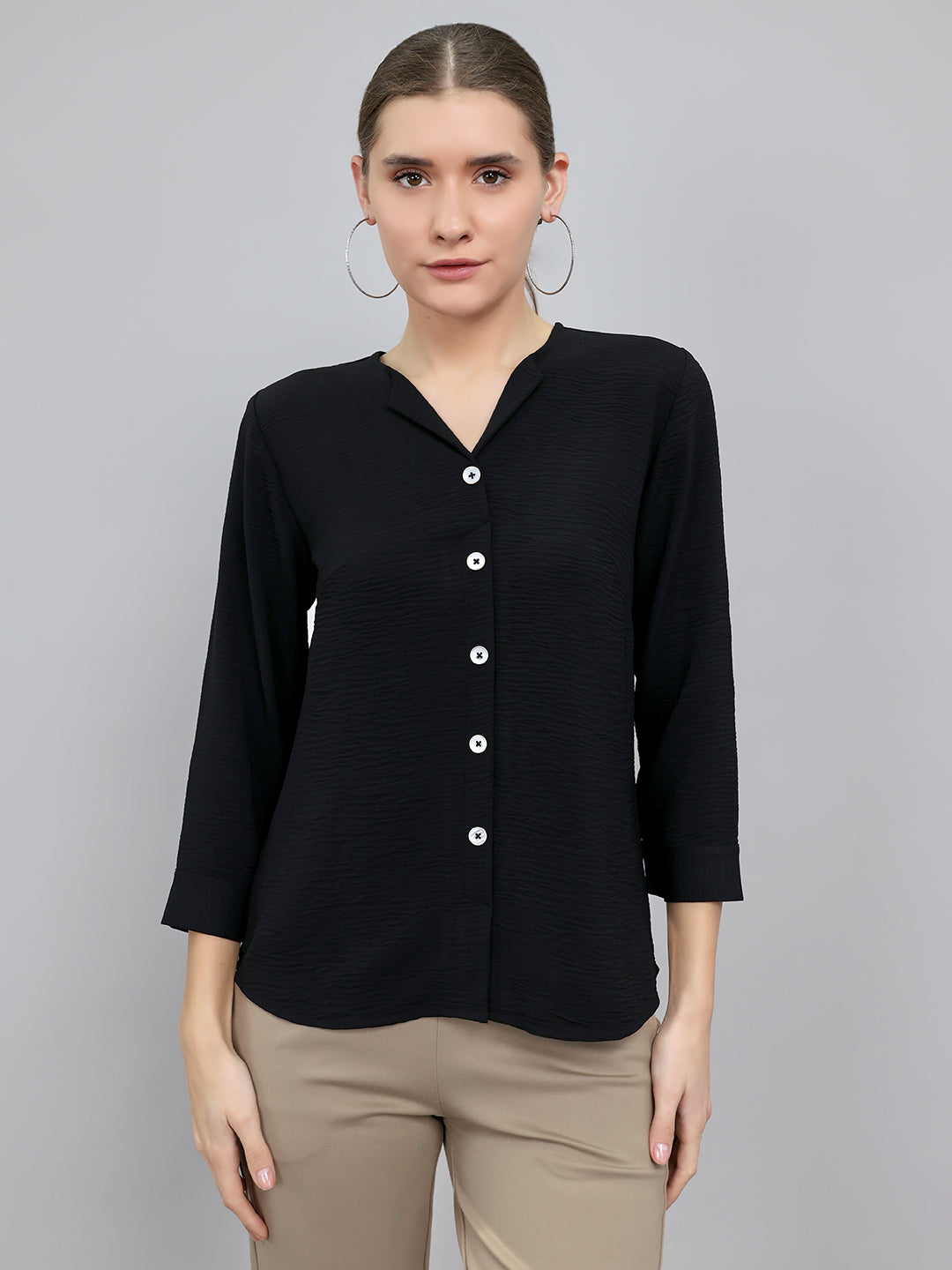 Women Black Solid Fashion Neck Top