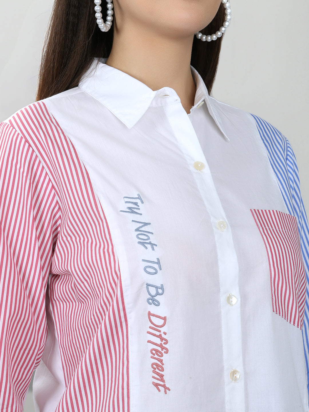 Women White Printed Front Open Full Sleeve Top
