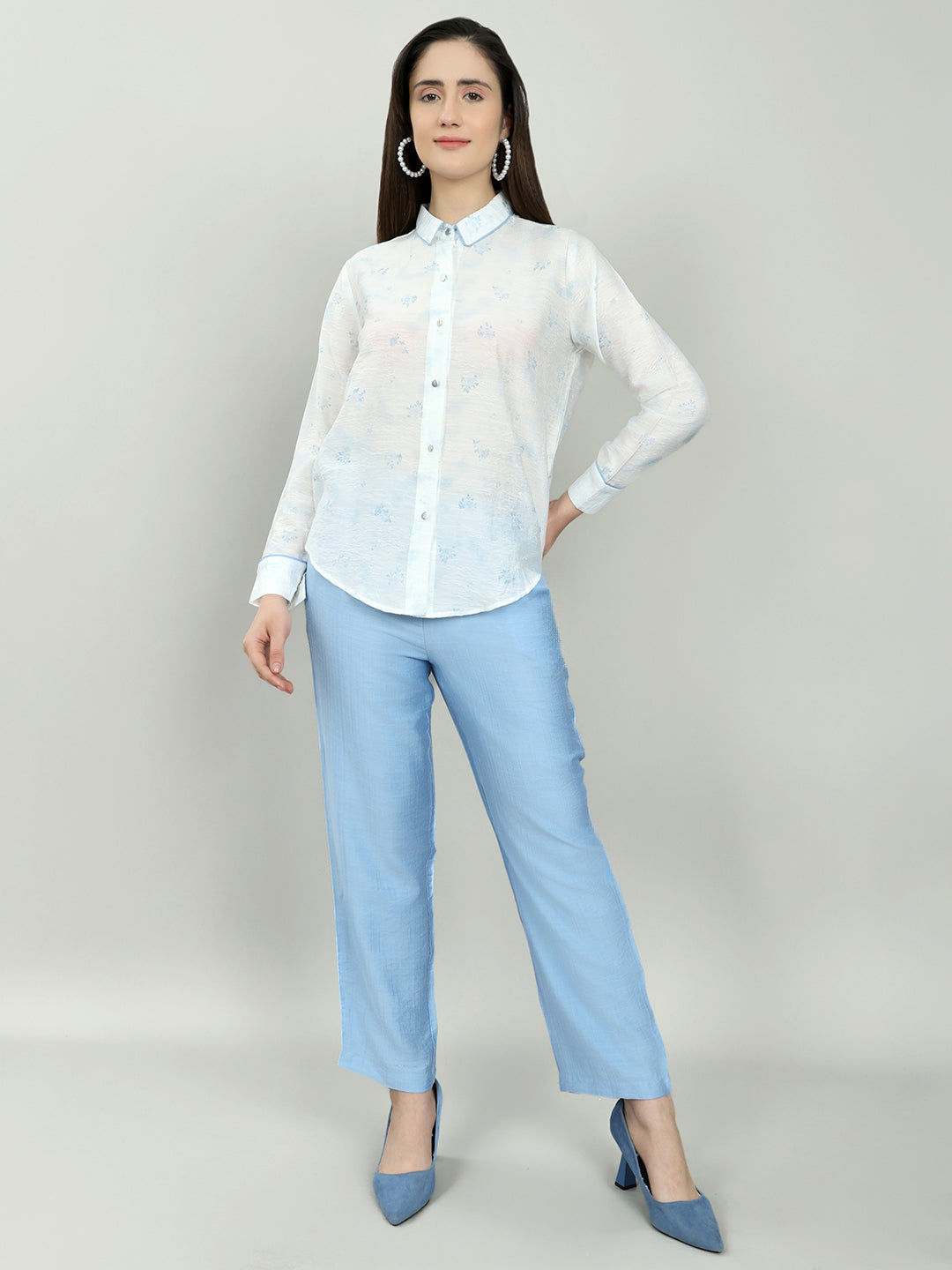 Women White Printed Round Neck Half Sleeve Cords Set
