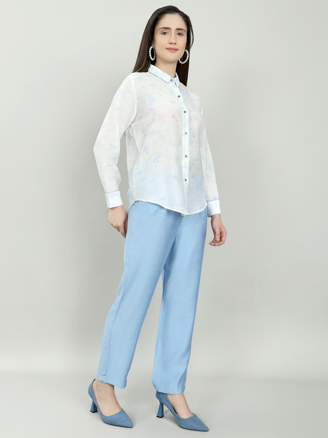 Women White Printed Round Neck Half Sleeve Cords Set