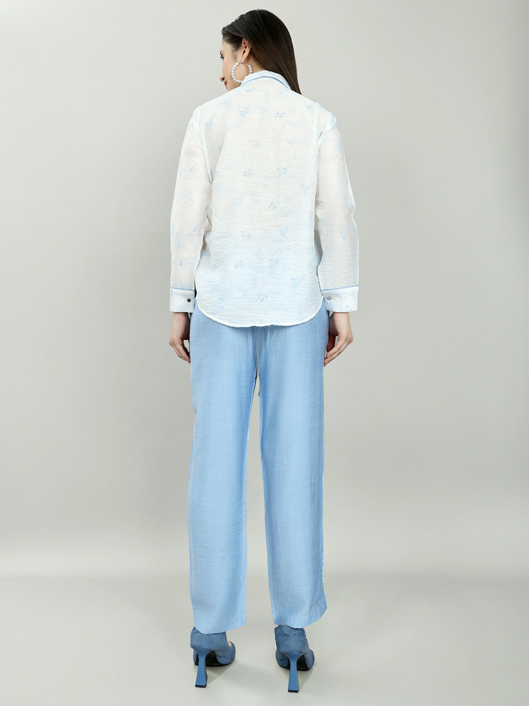 Women White Printed Round Neck Half Sleeve Cords Set