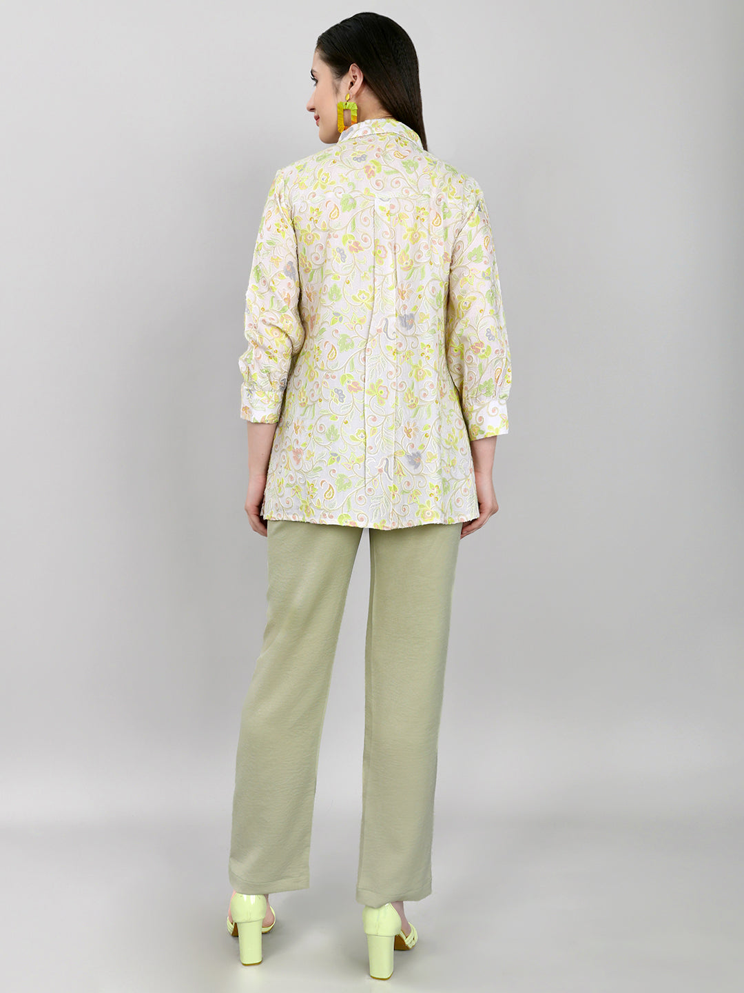 Women Beige Embroidered Collar Neck Cords Set
