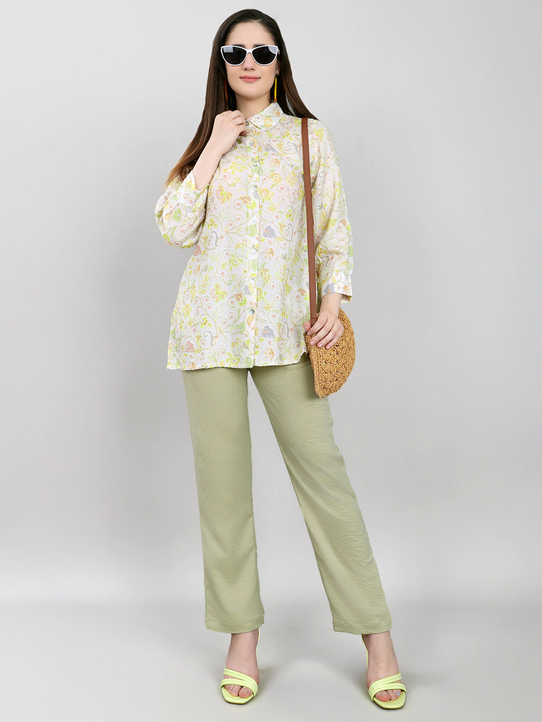 Women Beige Embroidered Collar Neck Cords Set