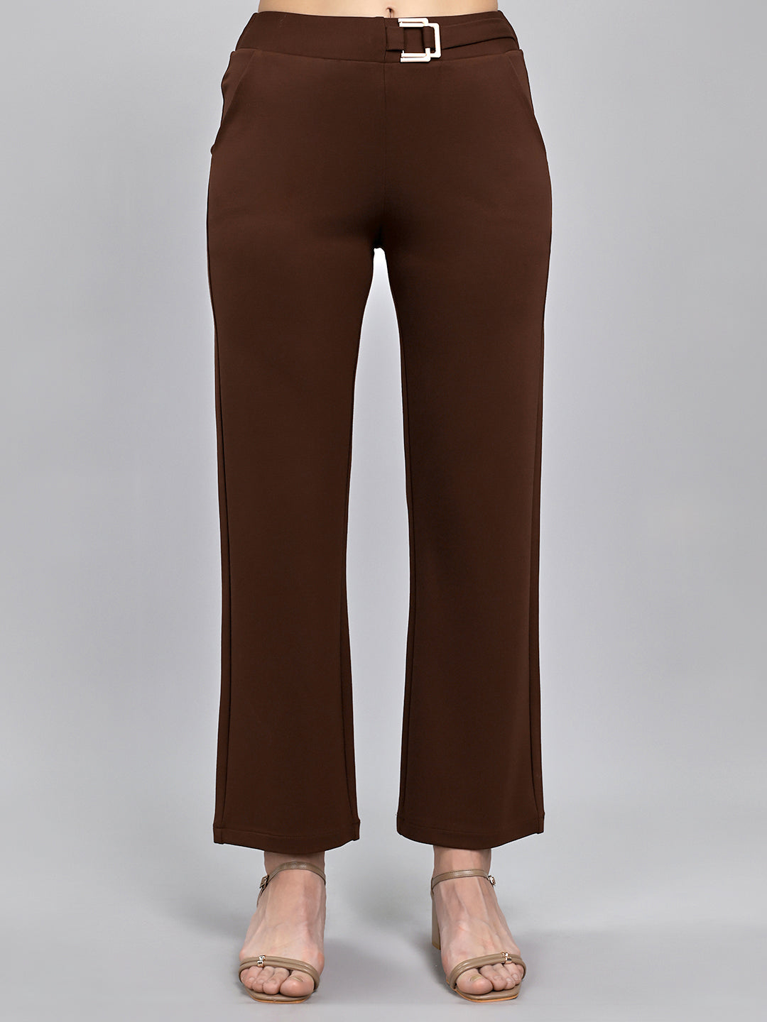 Women Brown Solid Regular Fit Jegging