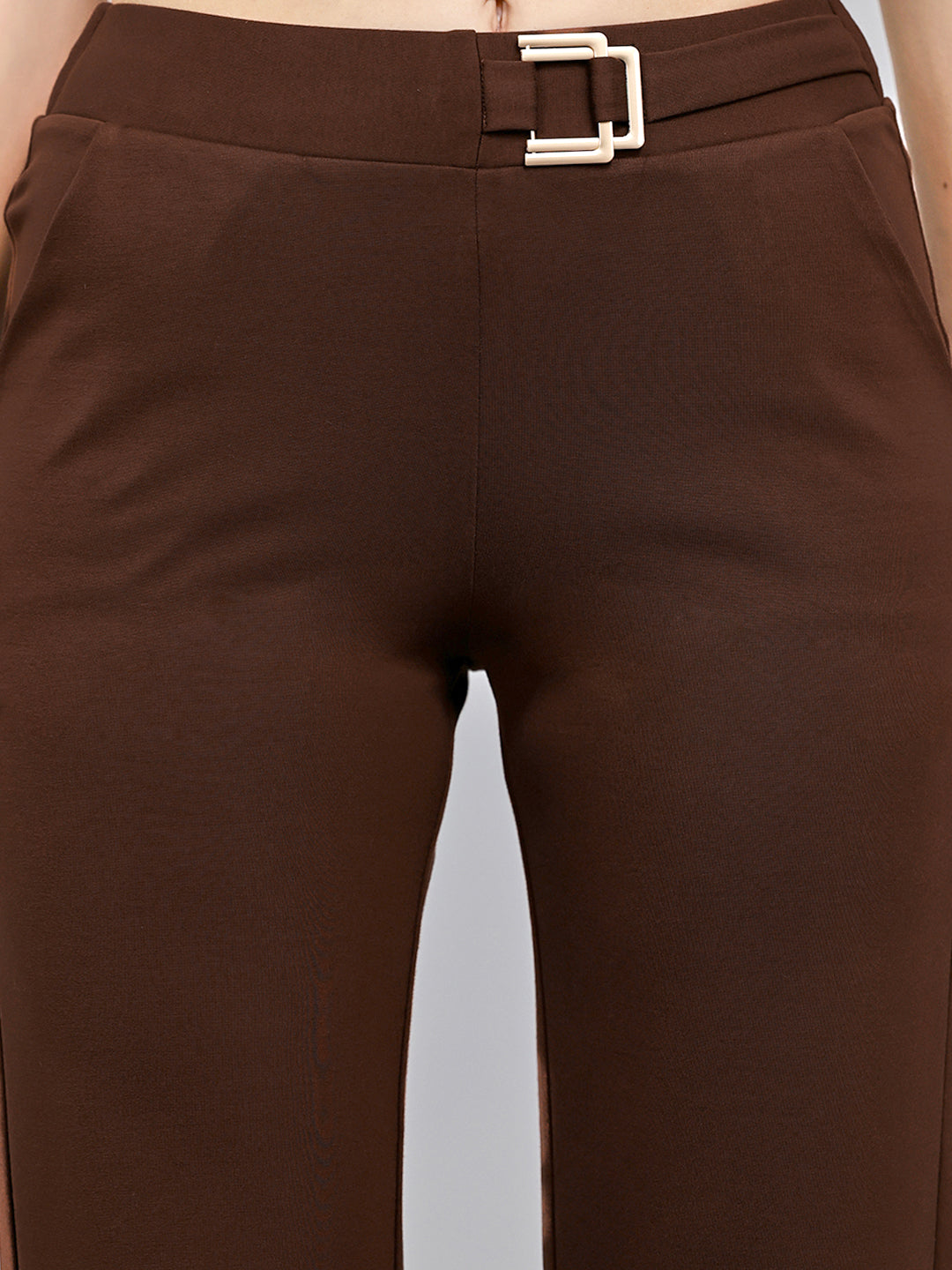 Women Brown Solid Regular Fit Jegging