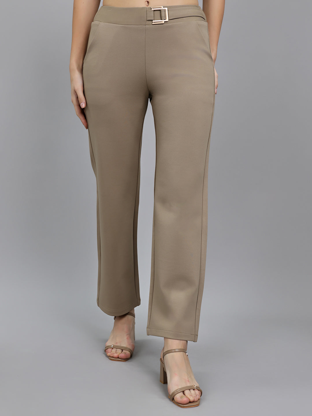 Women Beige Solid Regular Fit Jegging