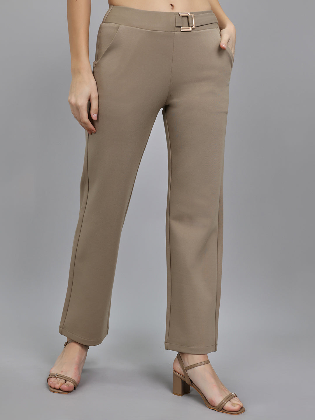 Women Beige Solid Regular Fit Jegging