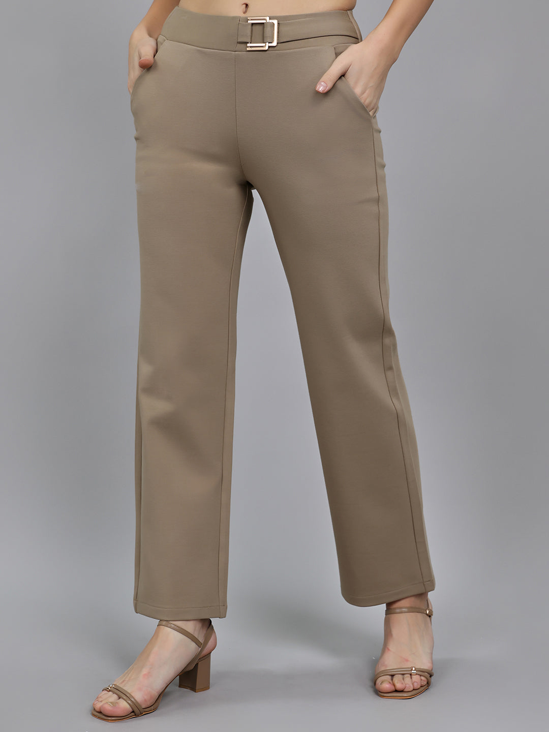 Women Beige Solid Regular Fit Jegging