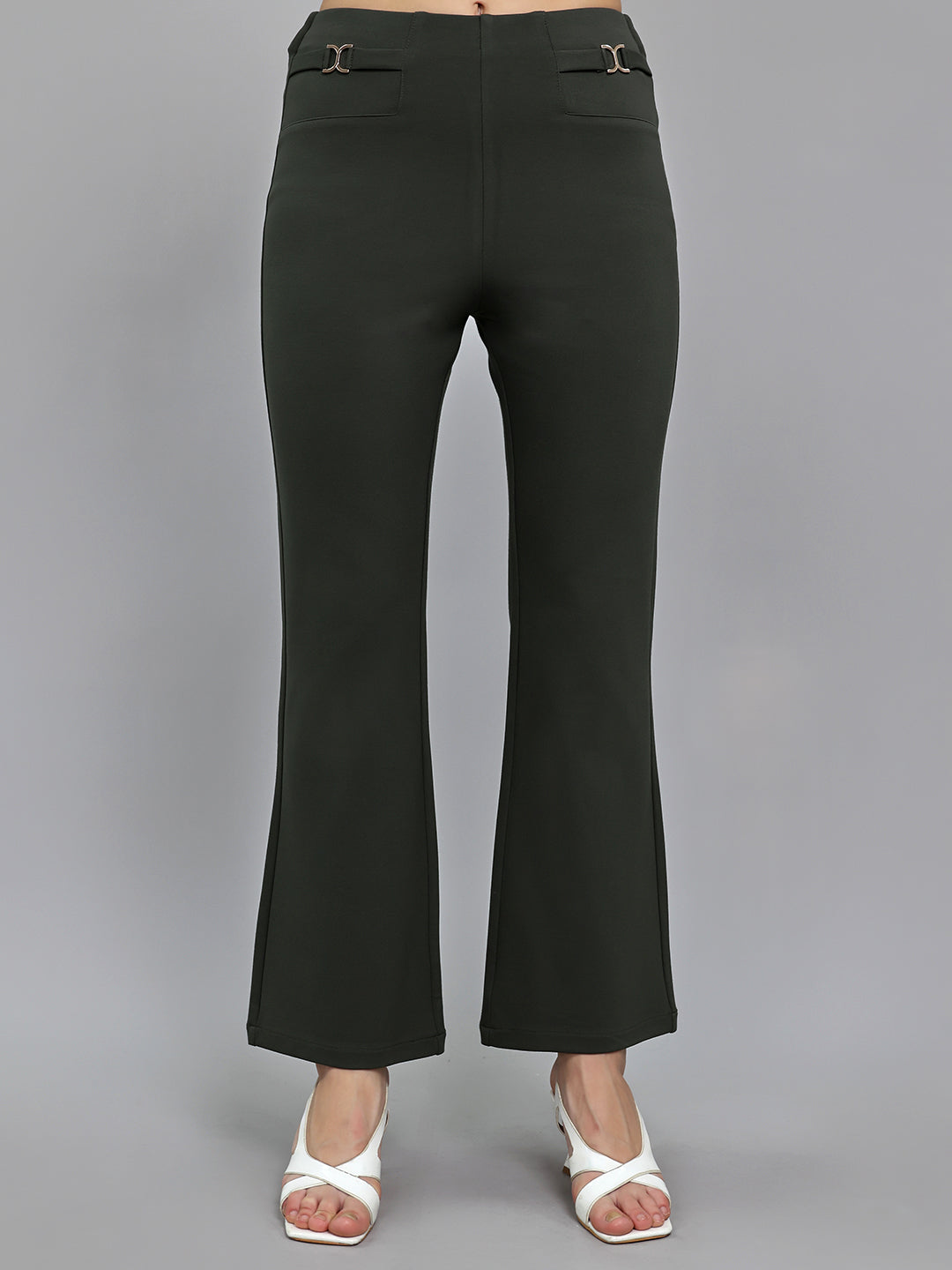 Women Olive Solid Regular Fit Jegging