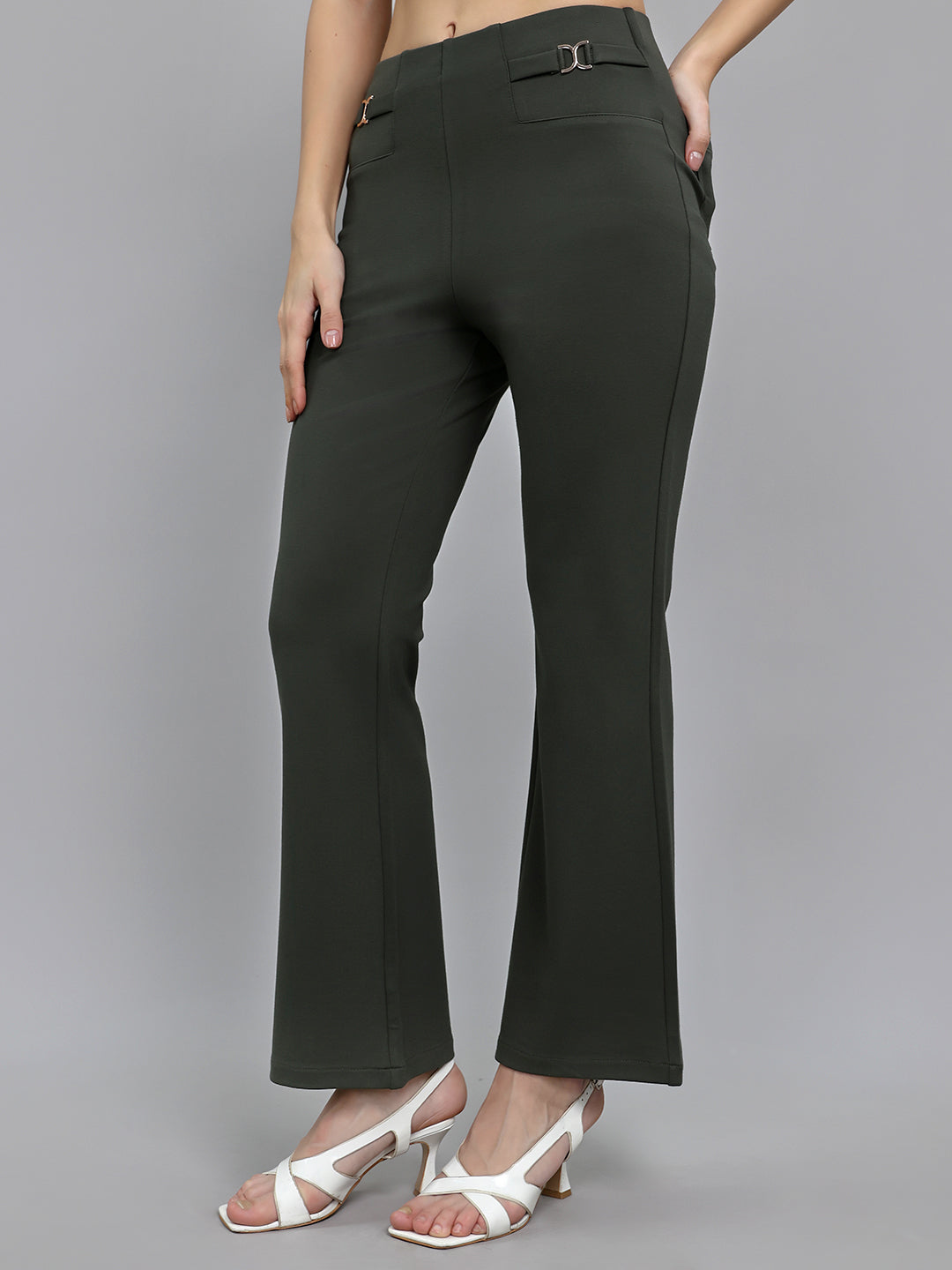 Women Olive Solid Regular Fit Jegging