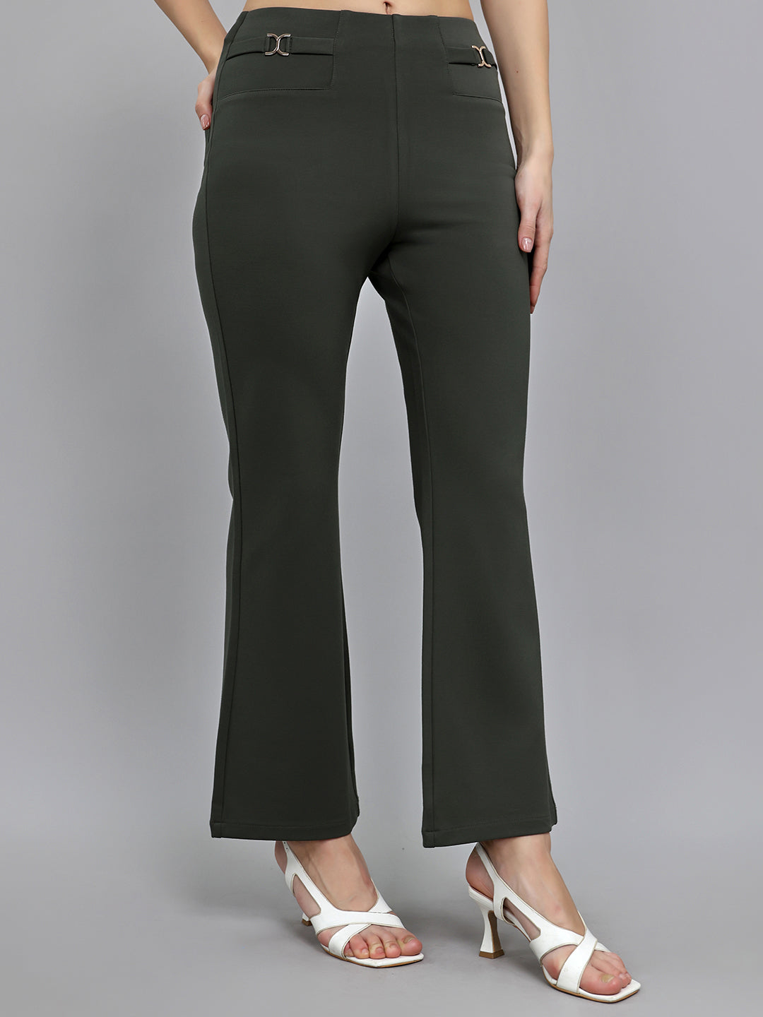 Women Olive Solid Regular Fit Jegging