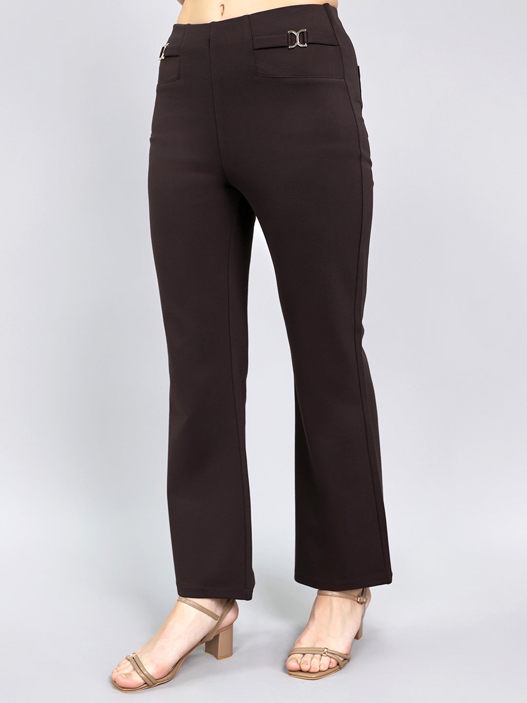 Women Brown Solid Regular Fit Jegging