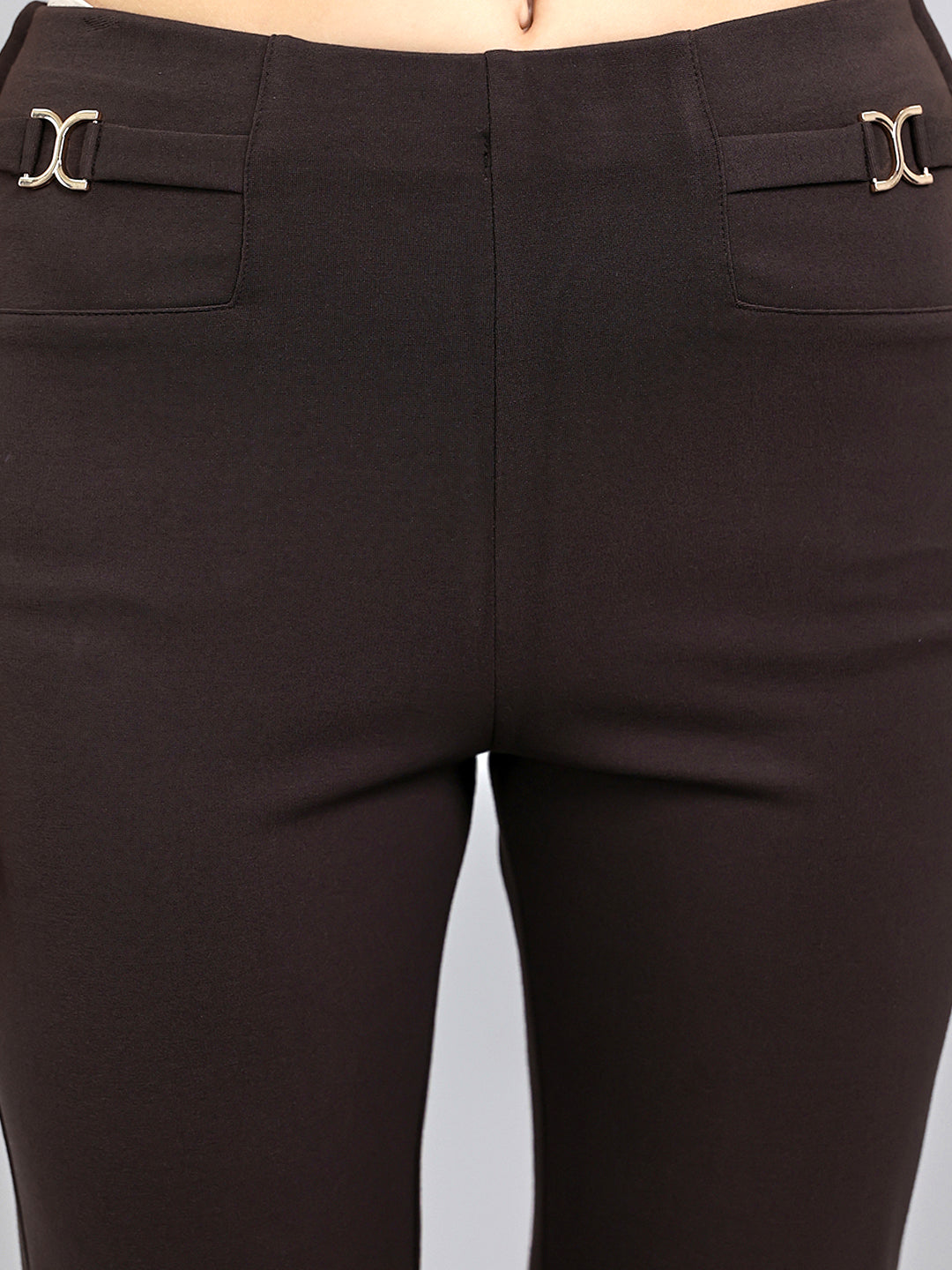 Women Brown Solid Regular Fit Jegging