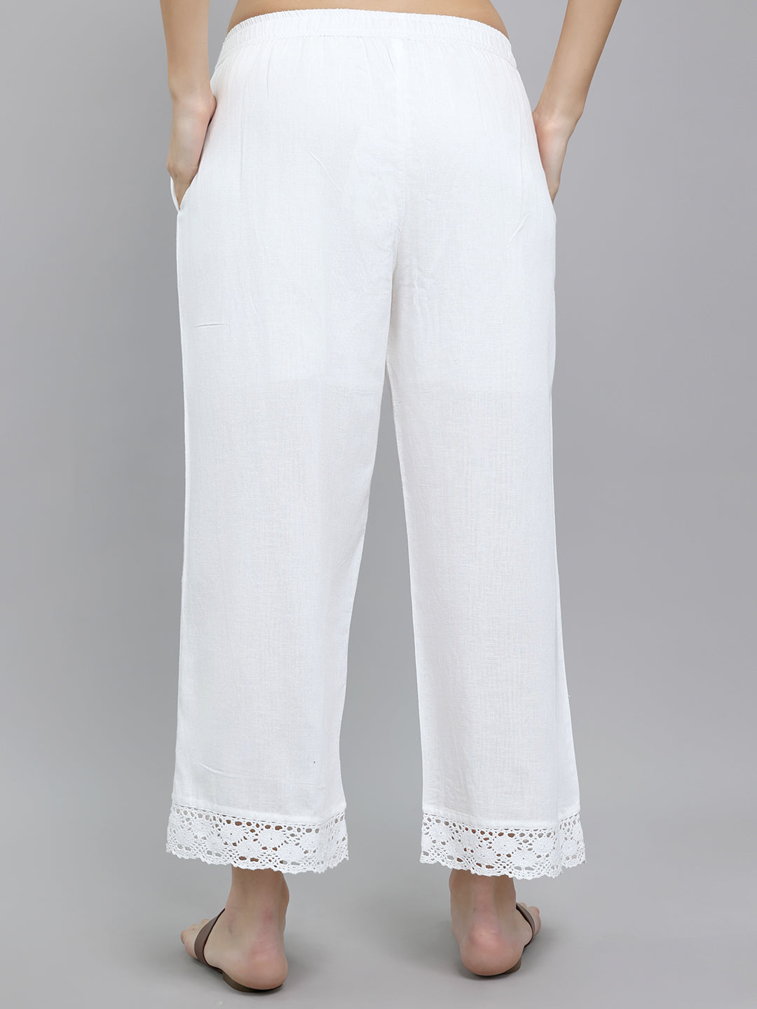 Women White Solid Regular Fit Palazzo