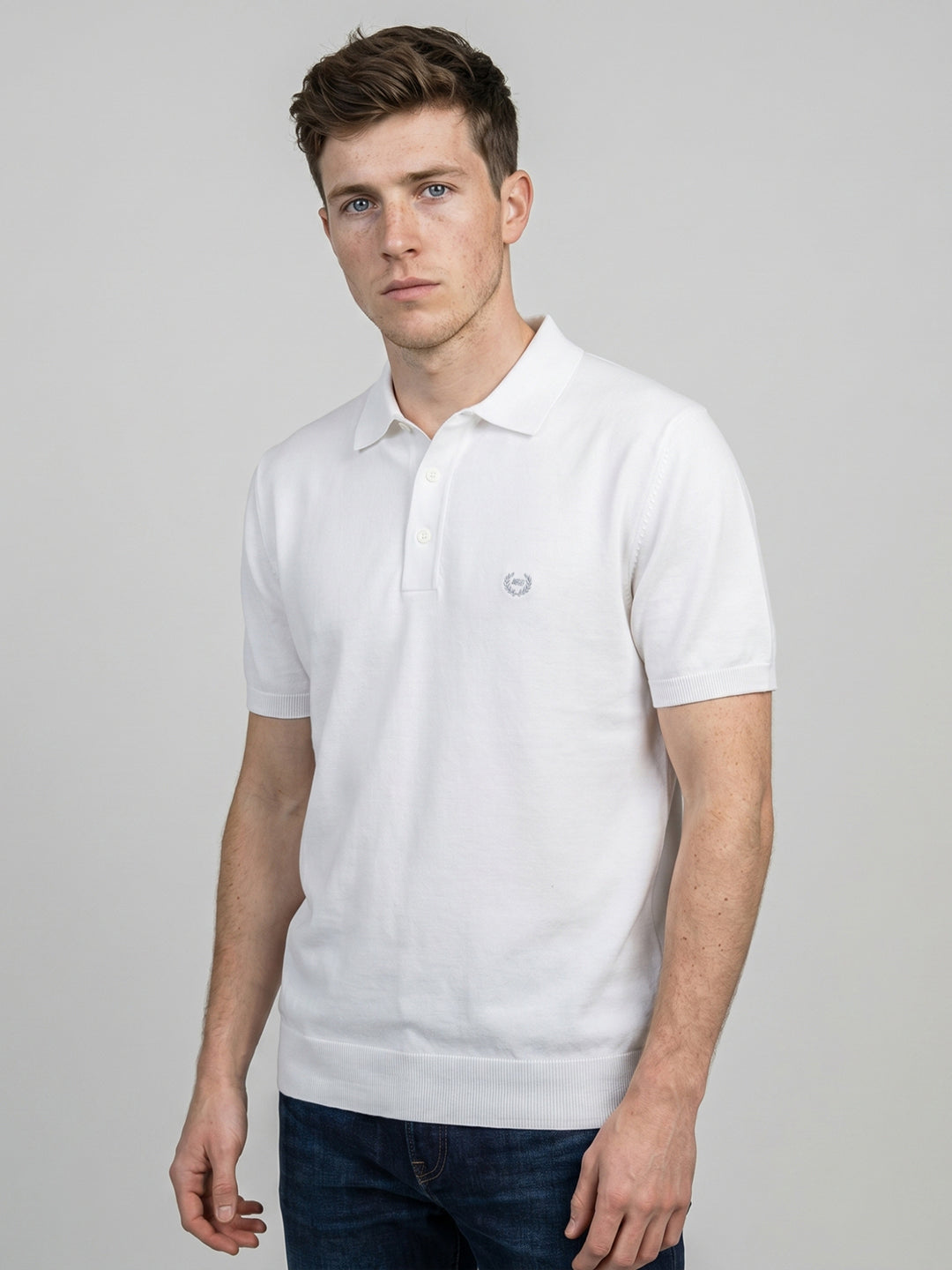 Men White Solid Polo Collar Half Sleeve T-Shirt