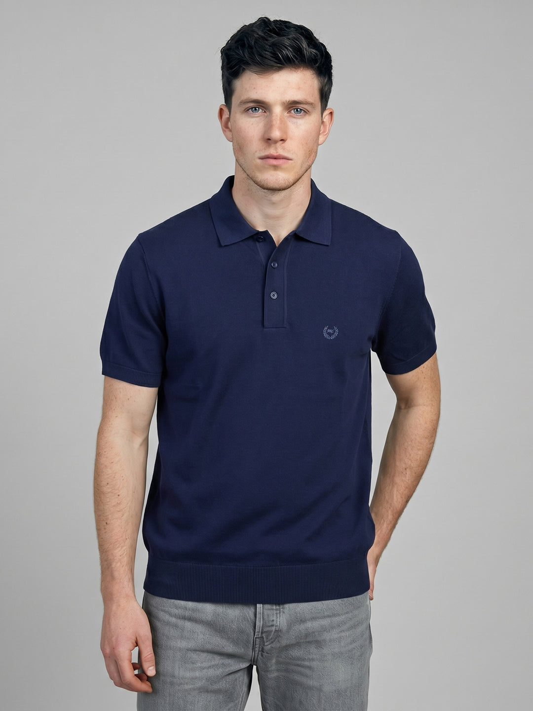 Men Navy Blue Solid Polo Collar Half Sleeve T-Shirt