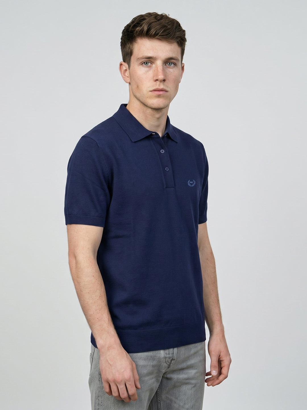 Men Navy Blue Solid Polo Collar Half Sleeve T-Shirt