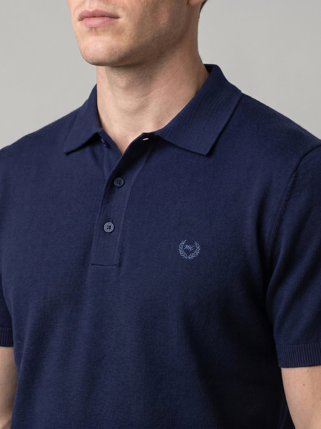 Men Navy Blue Solid Polo Collar Half Sleeve T-Shirt