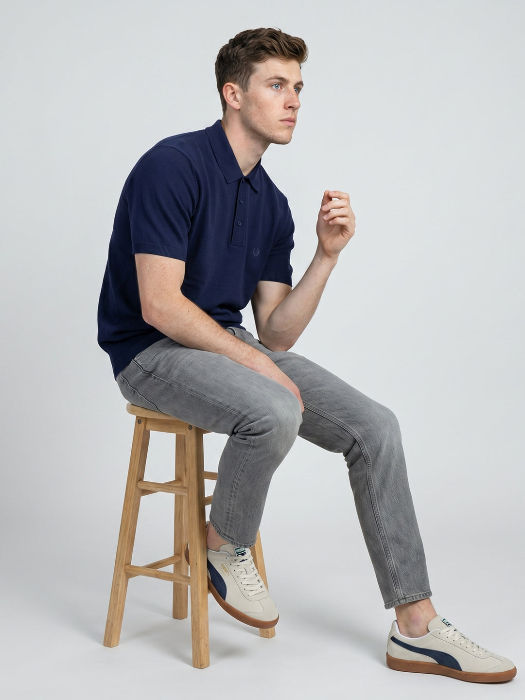 Men Navy Blue Solid Polo Collar Half Sleeve T-Shirt