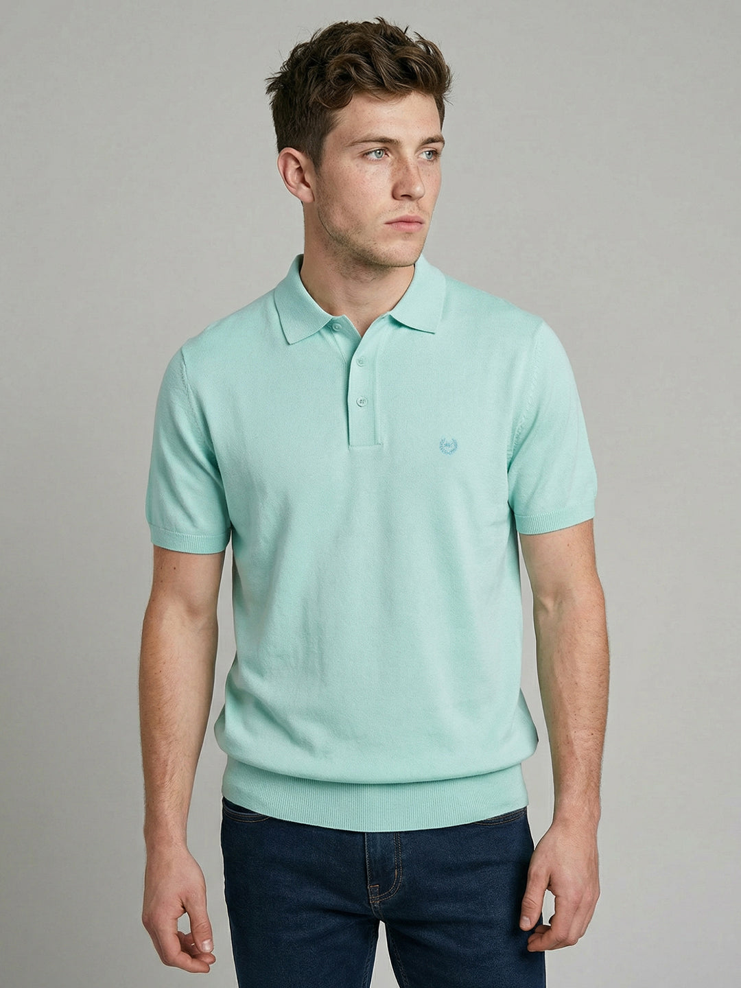 Men Sea Green Solid Collar Half Sleeve T-Shirt