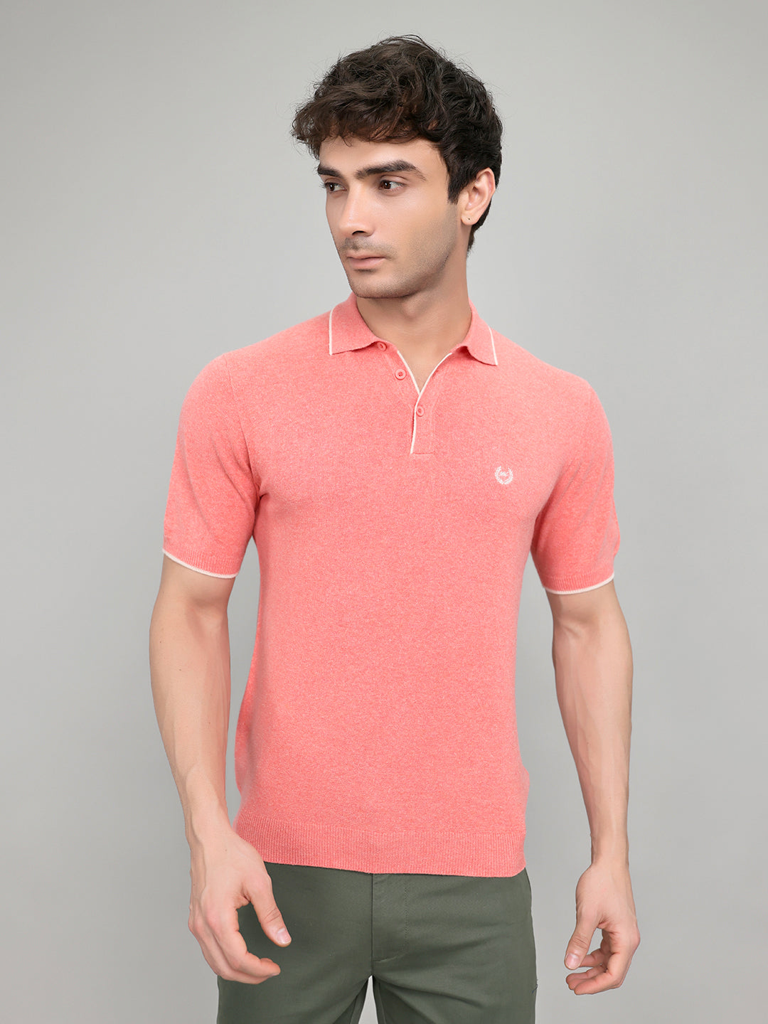 Men Pink Solid Collar Half Sleeve T-Shirt
