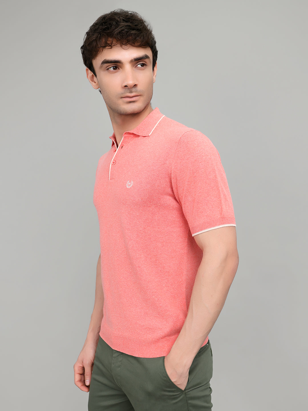 Men Pink Solid Collar Half Sleeve T-Shirt