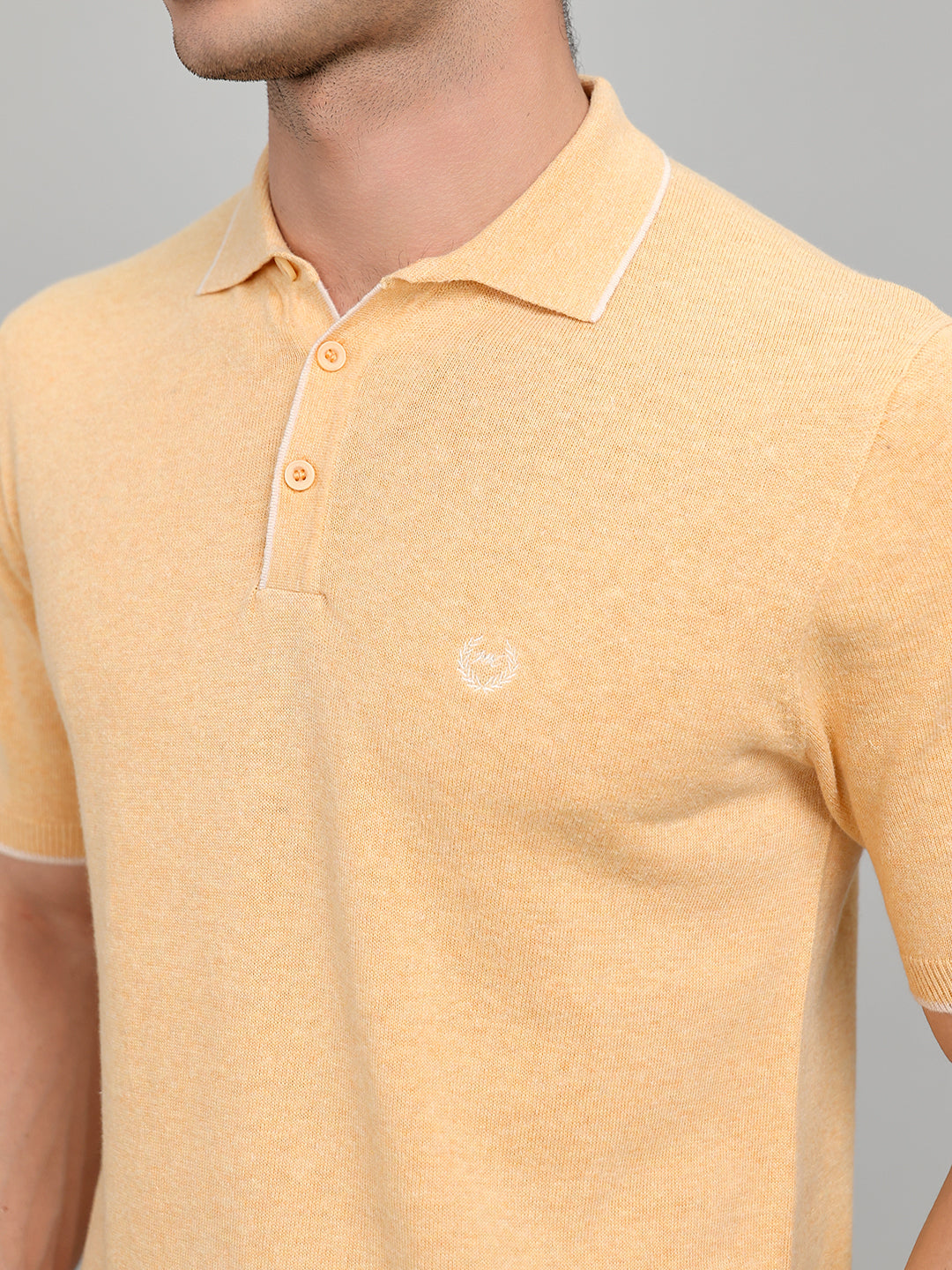 Men Orange Solid Collar Half Sleeve T-Shirt