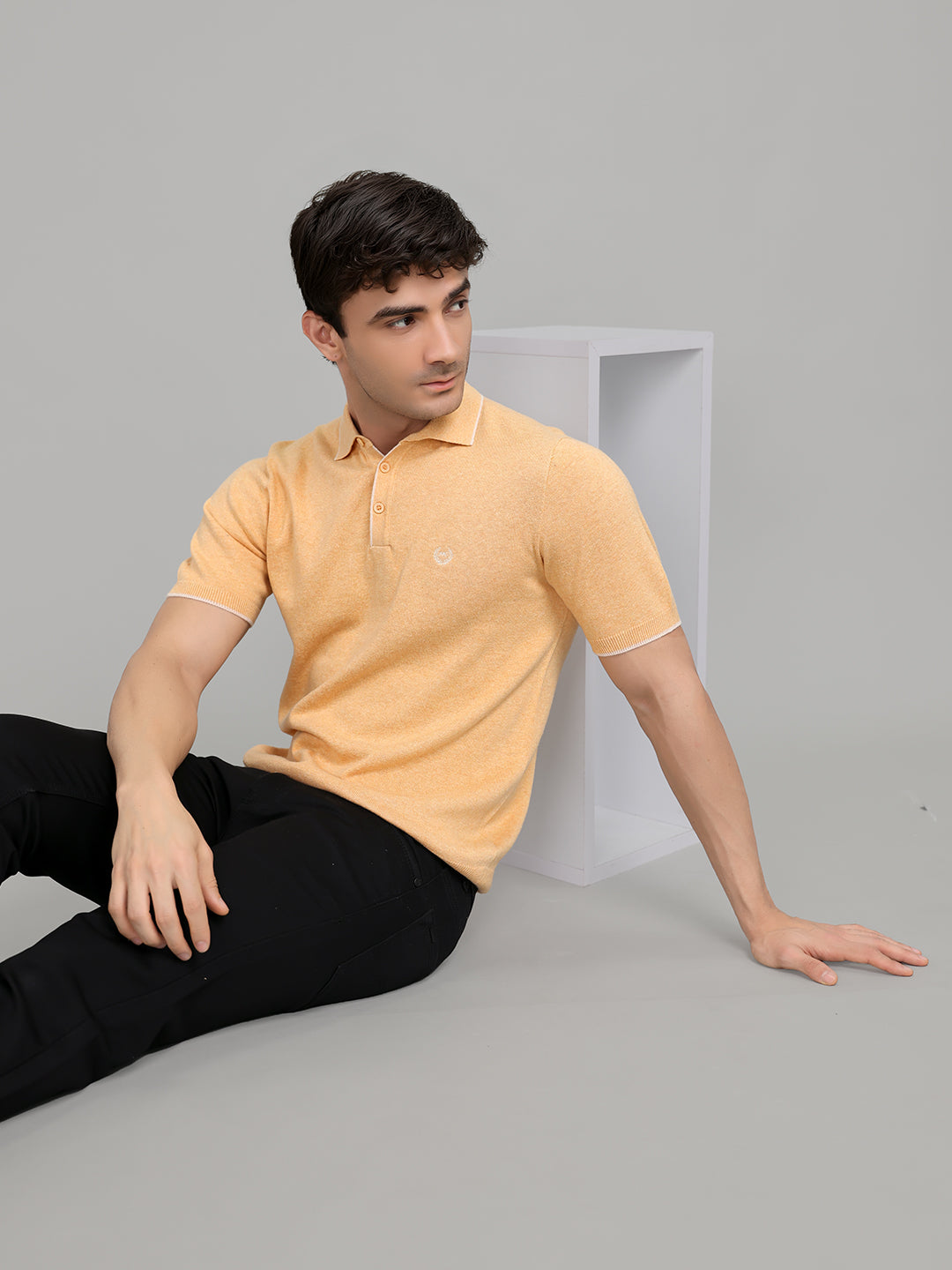 Men Orange Solid Collar Half Sleeve T-Shirt