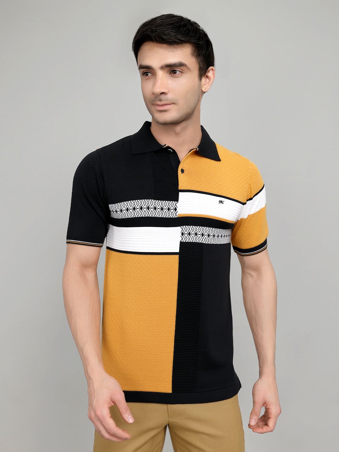 Men Navy Blue Printed Collar Half Sleeve T-Shirt