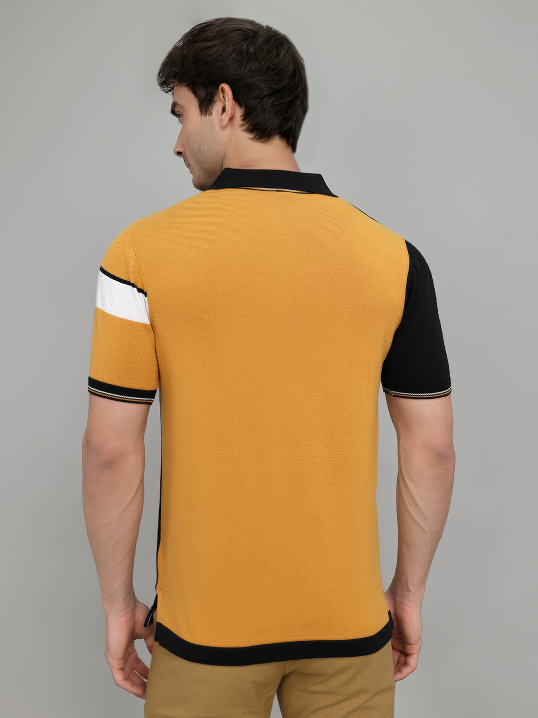 Men Navy Blue Printed Collar Half Sleeve T-Shirt