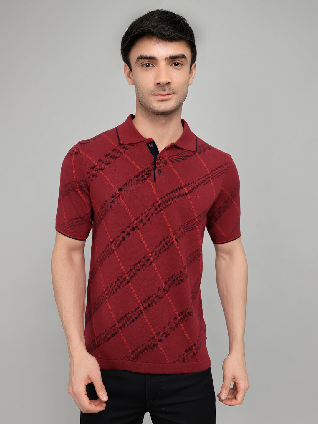 Men Maroon Printed Collar Half Sleeve T-Shirt