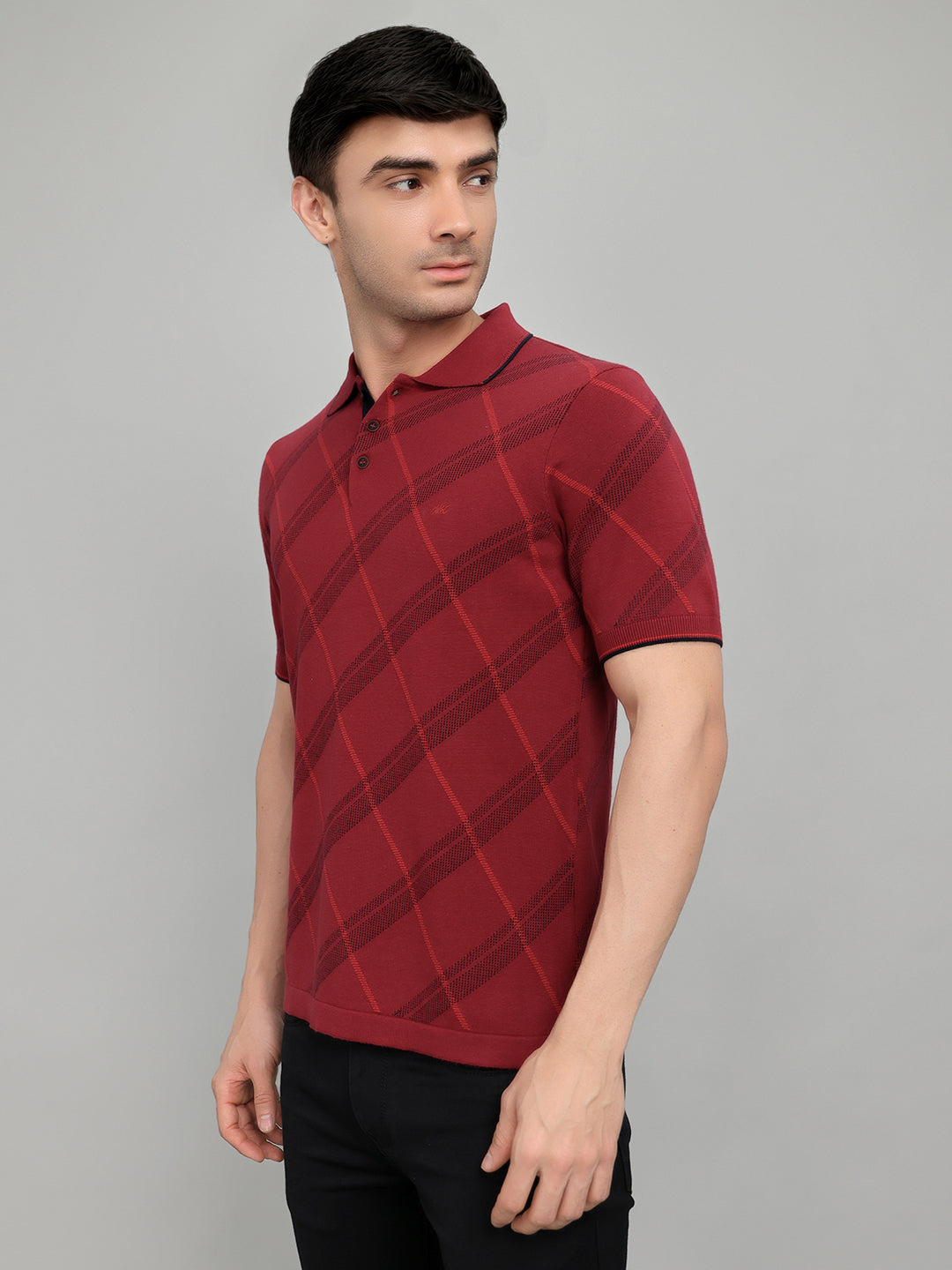Men Maroon Printed Collar Half Sleeve T-Shirt