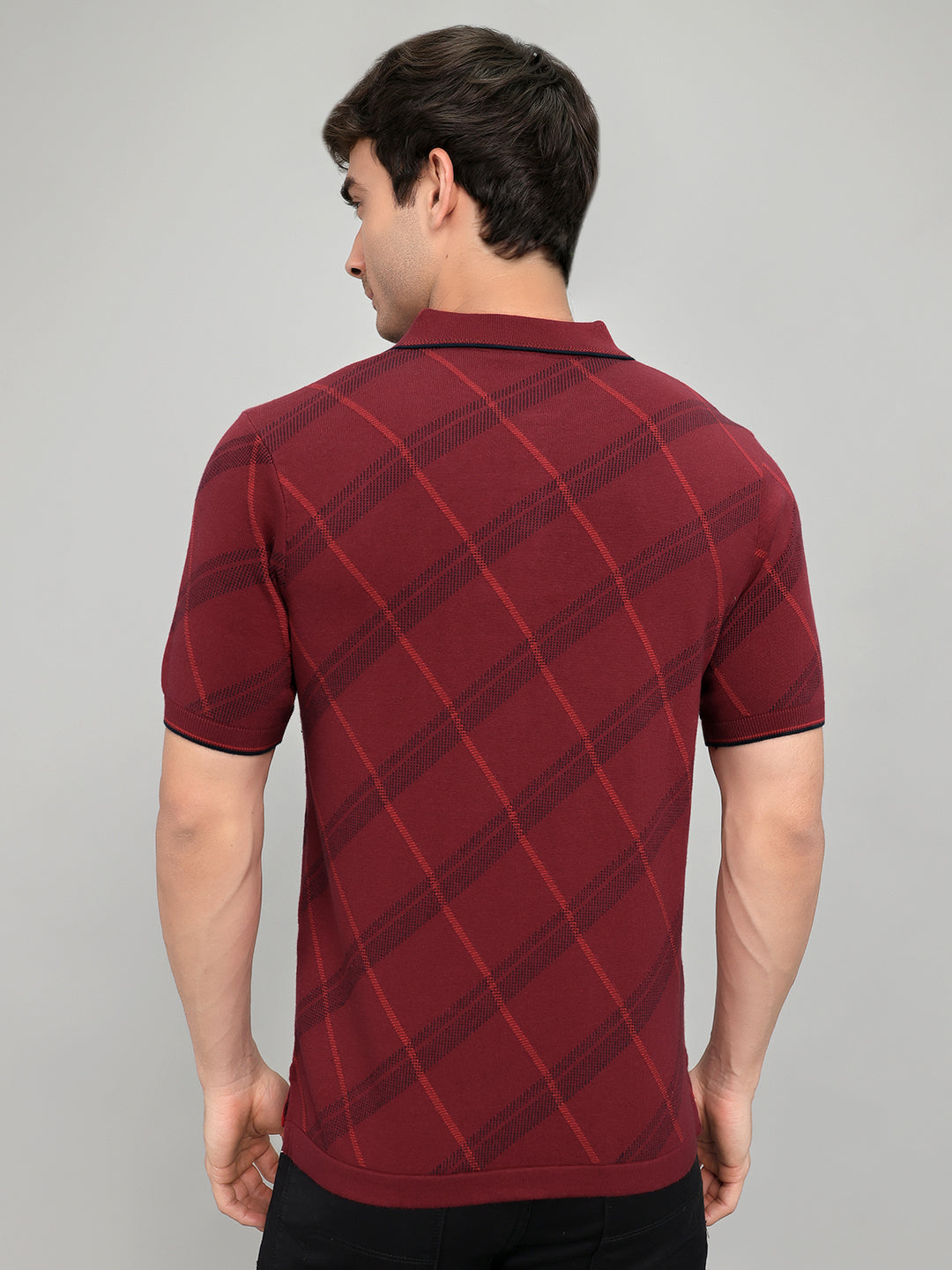 Men Maroon Printed Collar Half Sleeve T-Shirt