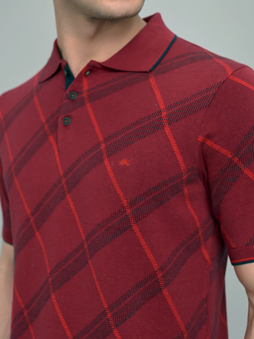 Men Maroon Printed Collar Half Sleeve T-Shirt